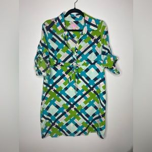 Lilly Pulitzer Geometric Print Colorful Empire Waist Above the Knee Dress